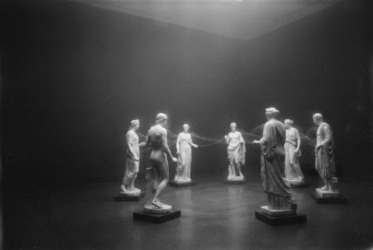A group of classical figures connected within one composition