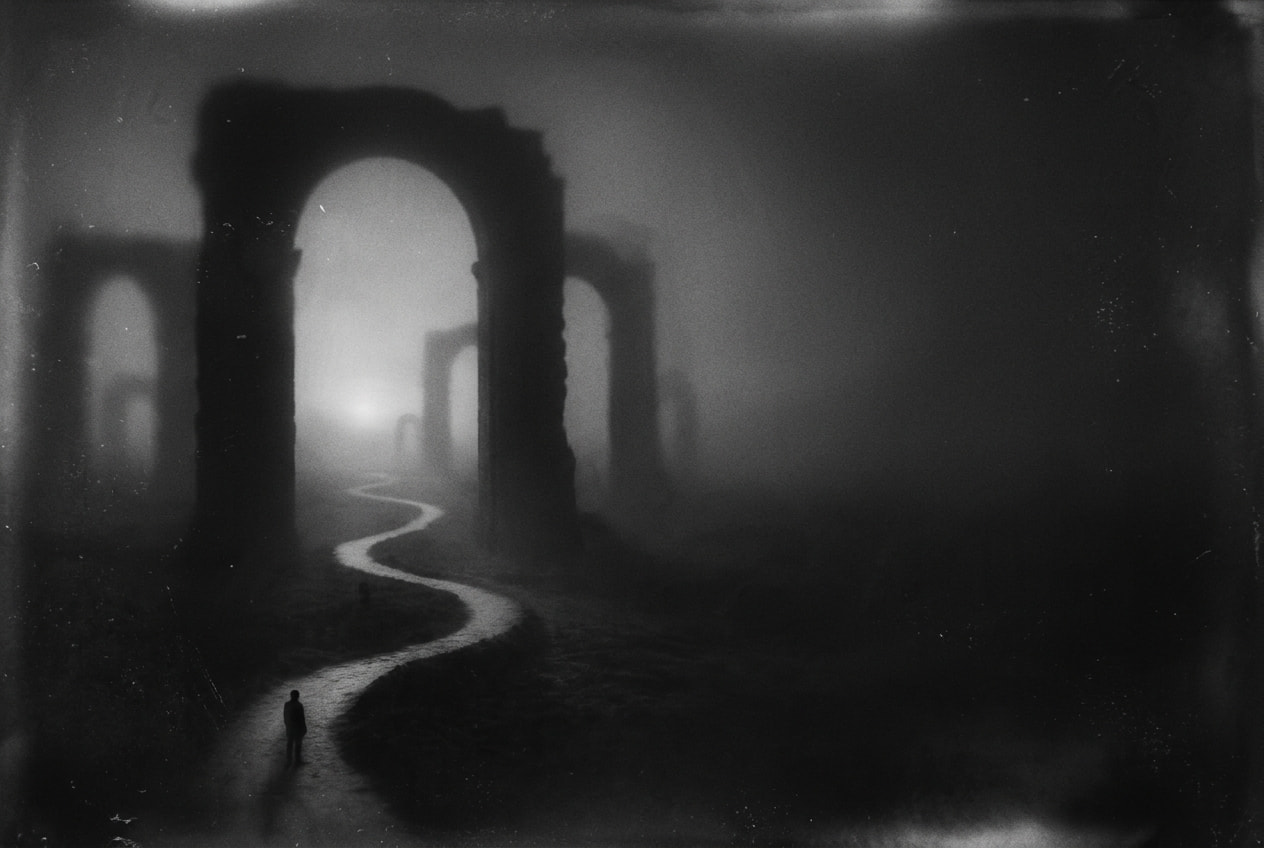 A path moving through a sequence of quiet archways